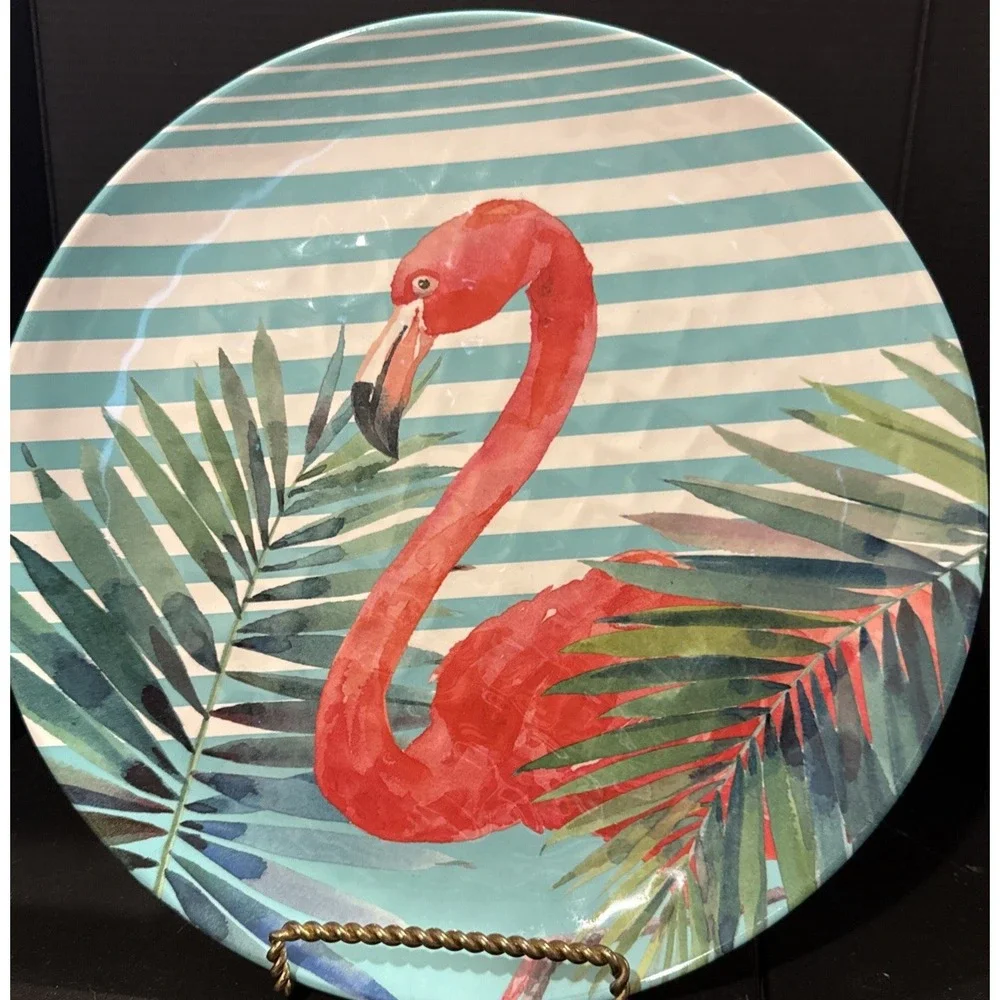 Flamingo Melamine Dinner Plate Colorful Tropical‎ Beach Resort Nautical Bright